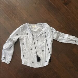 Velvet by Graham & Spencer Light Blue Embroidered Blouse